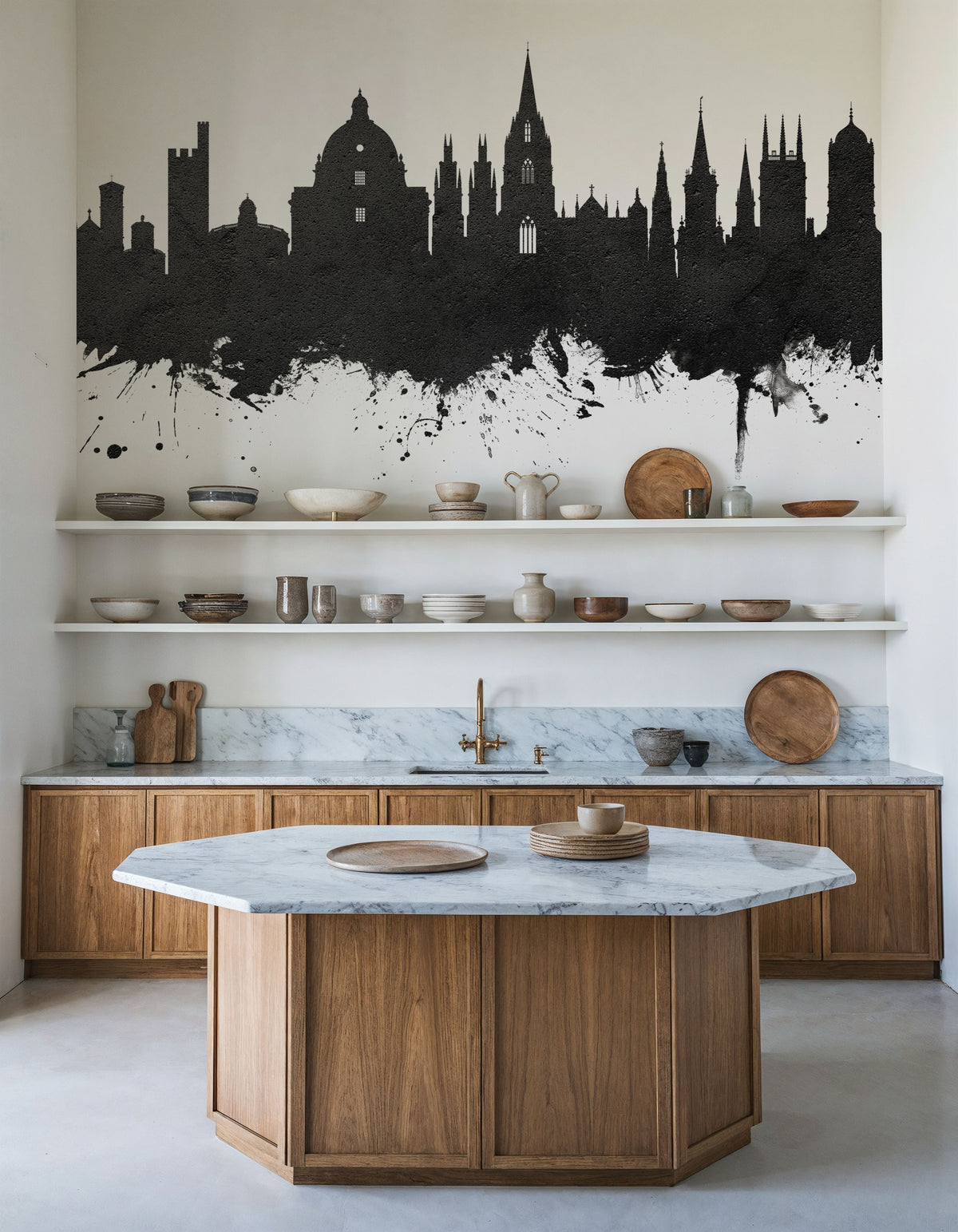 Oxford England Skyline Black & White Mural Wallpaper - room preview 06
