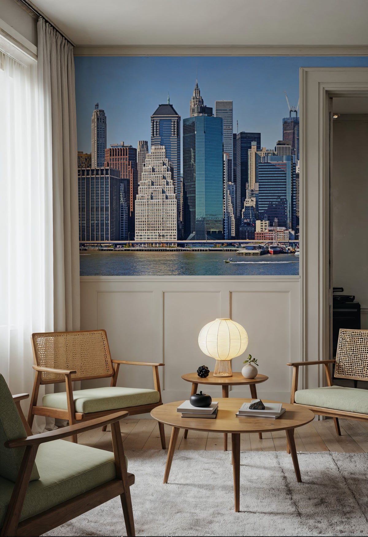 Urban Waterfront Panorama Mural Wallpaper - room preview 06