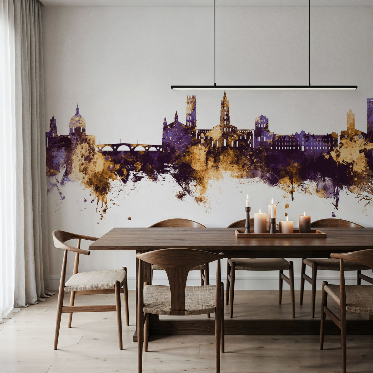 Toulouse France Skyline Purple & Gold Mural Wallpaper - room preview 06