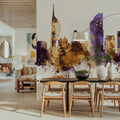 Portsmouth England Skyline Purple & Gold Mural Wallpaper - room preview 06