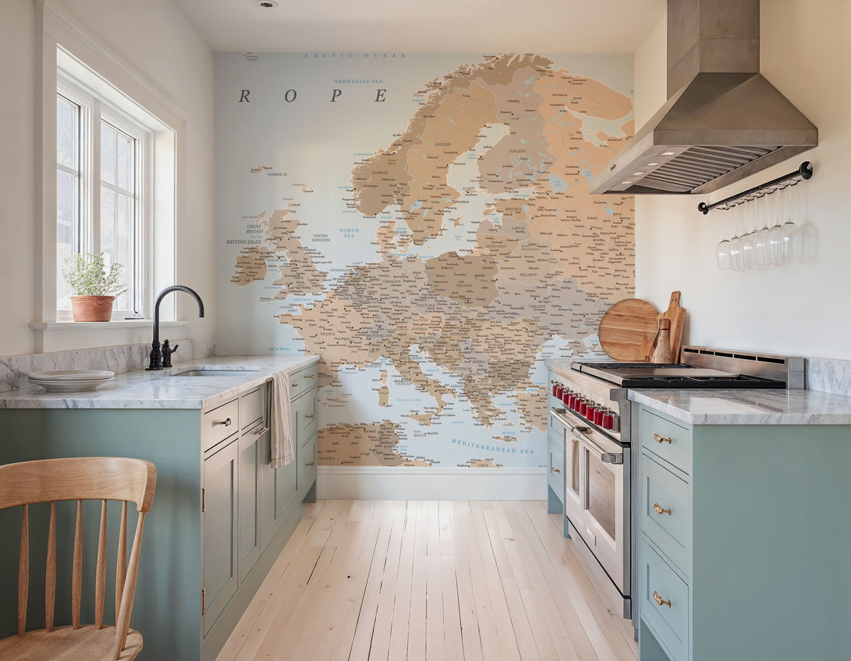 Europe Map Detailed - Lincoln Mural Wallpaper - room preview 06