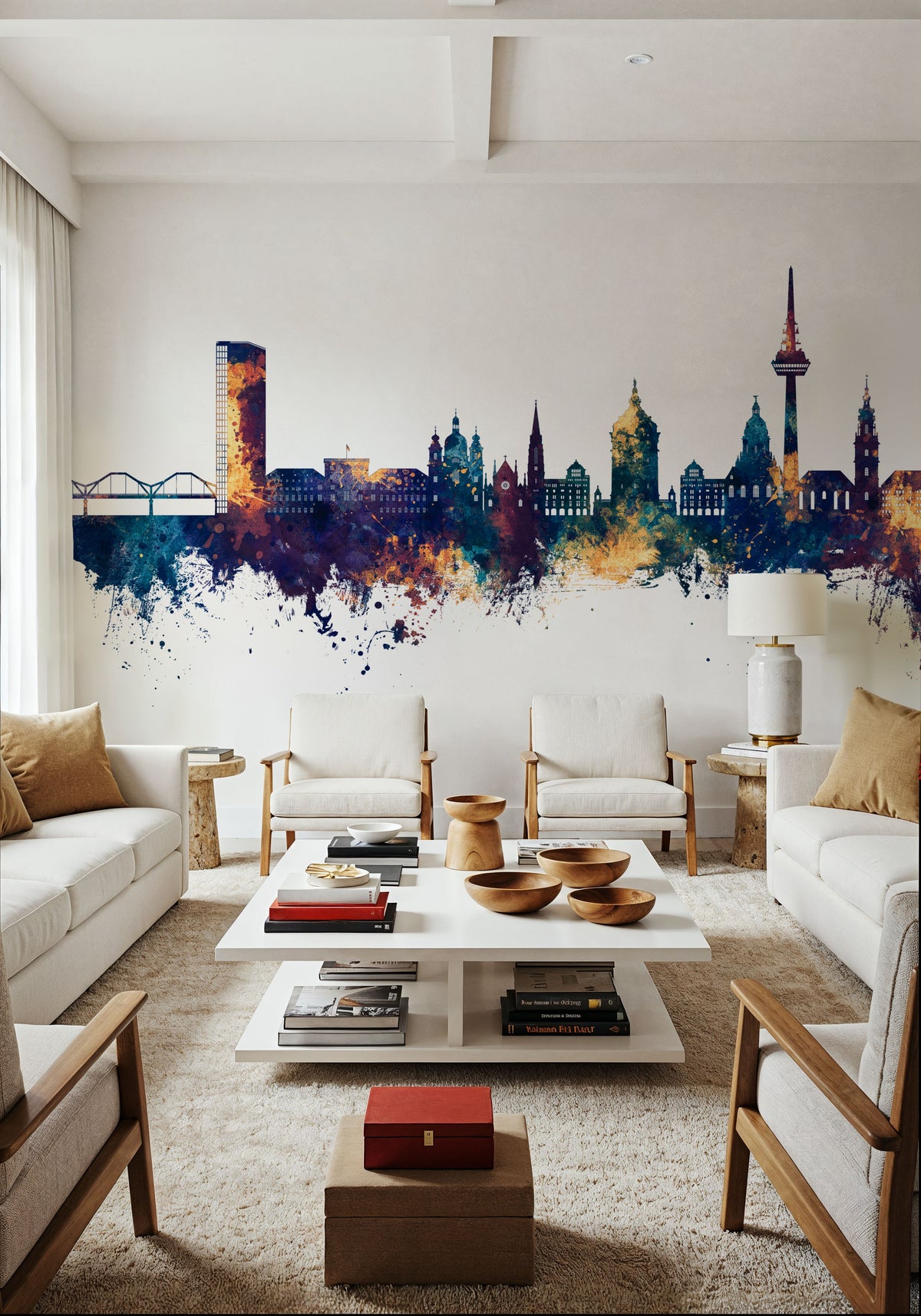 Mannheim Germany Skyline Blue & Bronze Mural Wallpaper - room preview 06