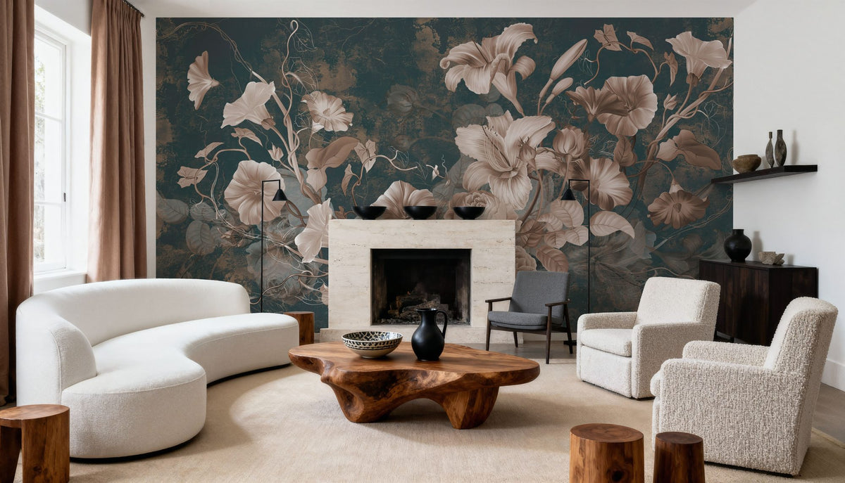 Floral Grunge Singing Mural Wallpaper - room preview 06