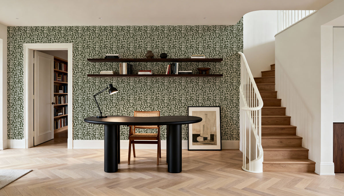 Cottege Peonies, Forest Green Mural Wallpaper - room preview 06