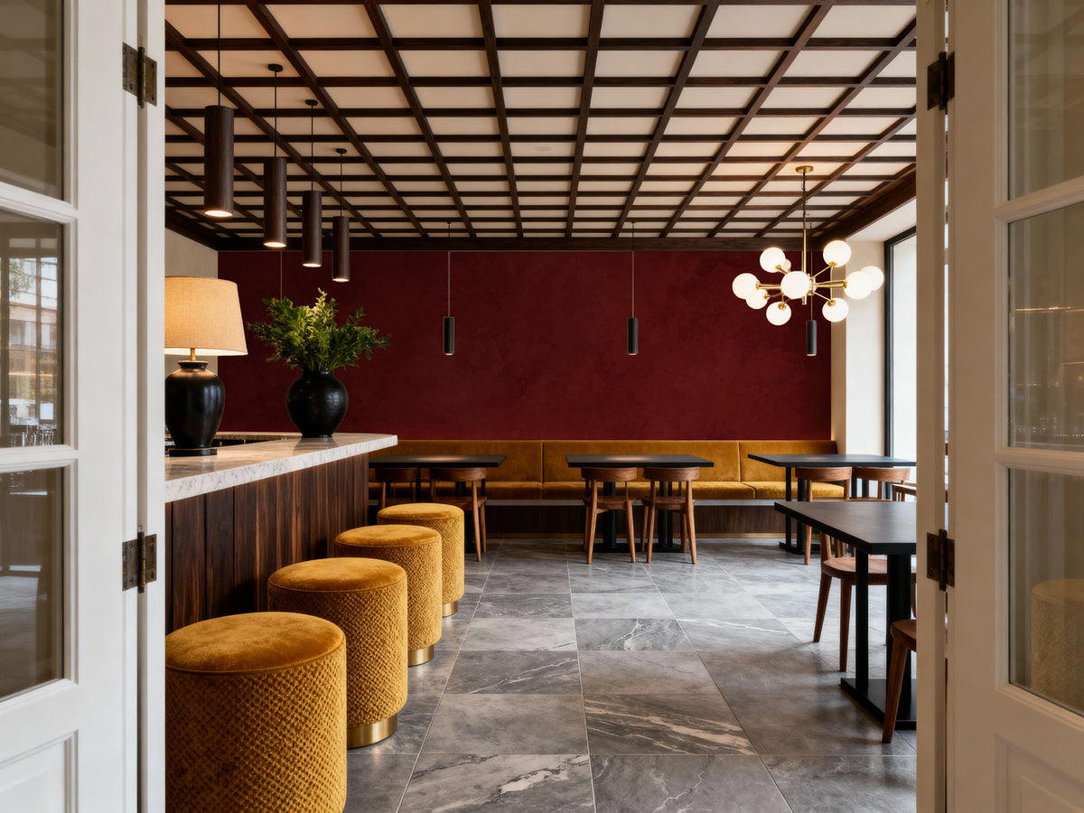 Subtle Plaster Wall, Cherry Red Mural Wallpaper - room preview 06