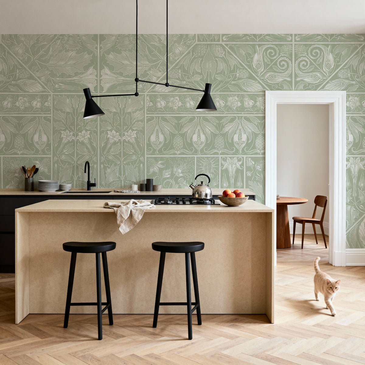 Floral Mood Green Mural Wallpaper - Neutral Tone - room preview 06