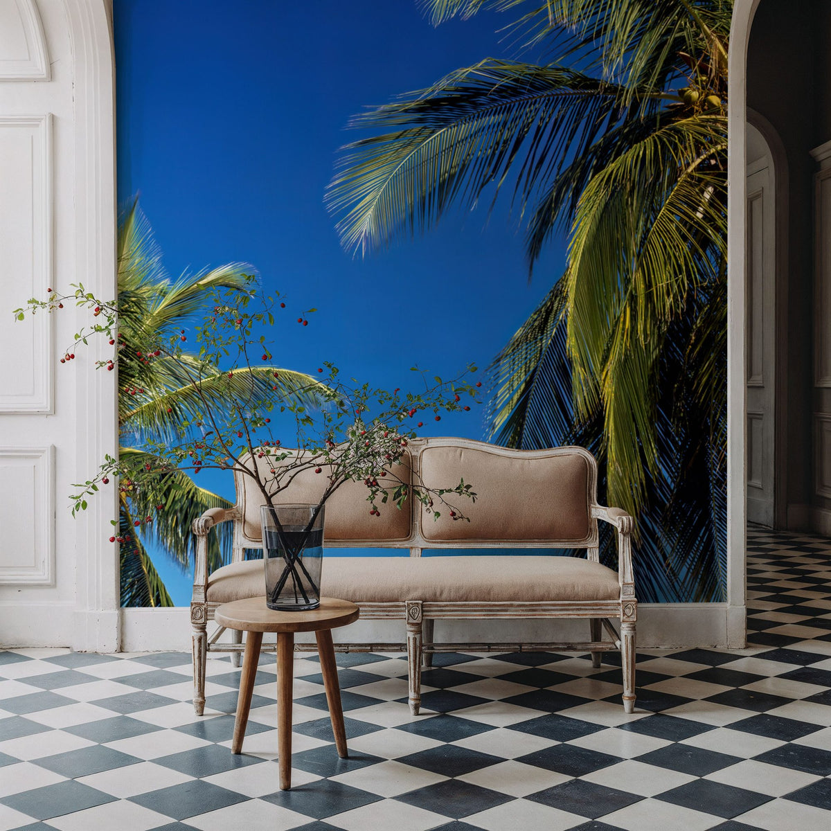 Azure Palms Horizontal Mural Wallpaper - room preview 06