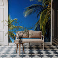 Azure Palms Horizontal Mural Wallpaper - room preview 06