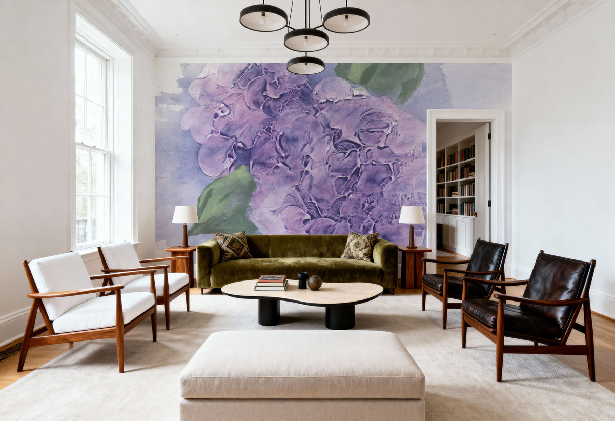 Dimensional Hydrangea II Mural Wallpaper - room preview 06