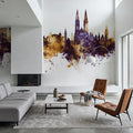 Zagreb Croatia Skyline Purple & Gold Mural Wallpaper - room preview 06