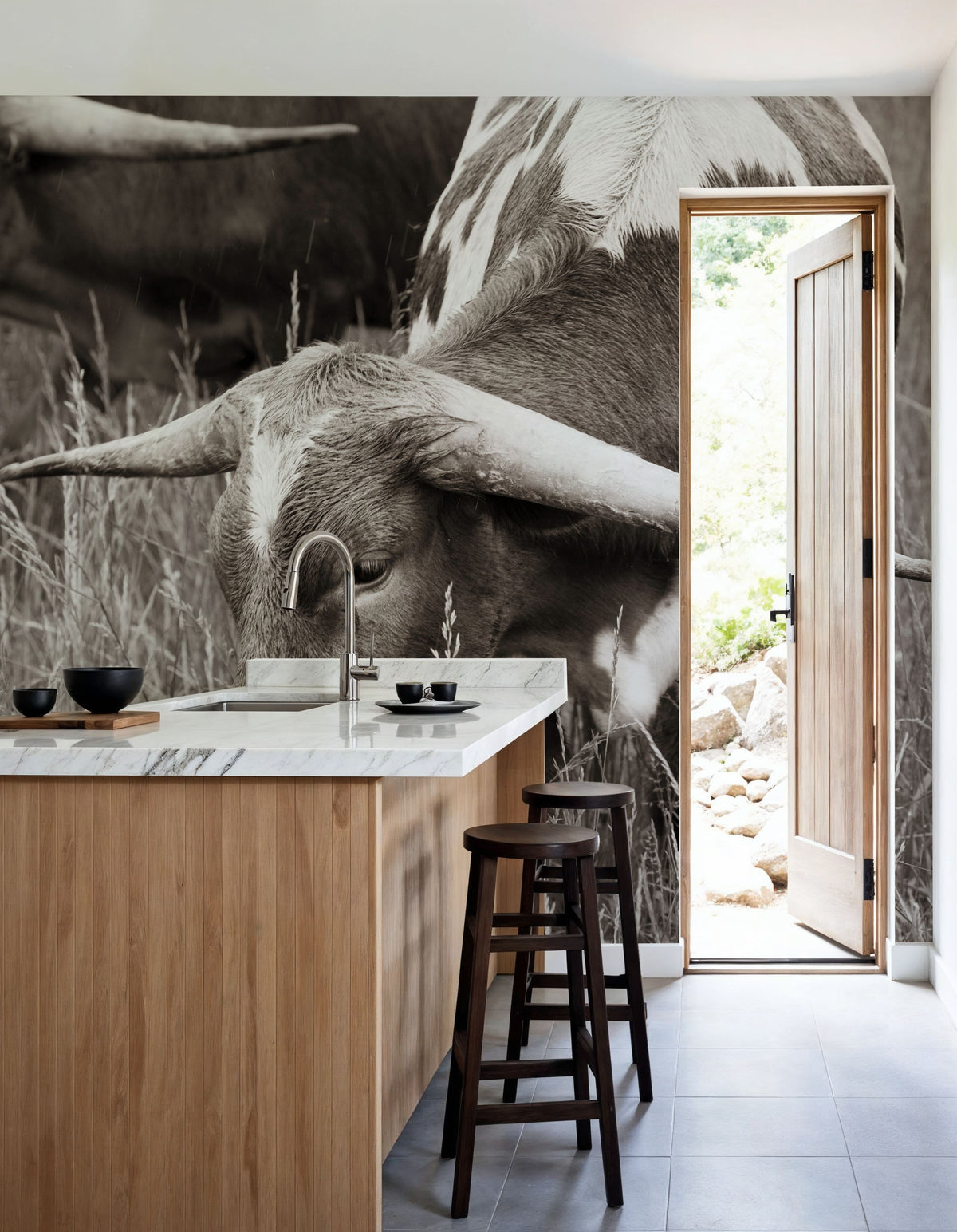 Rainy Pasture III BW Mural Wallpaper - room preview 06