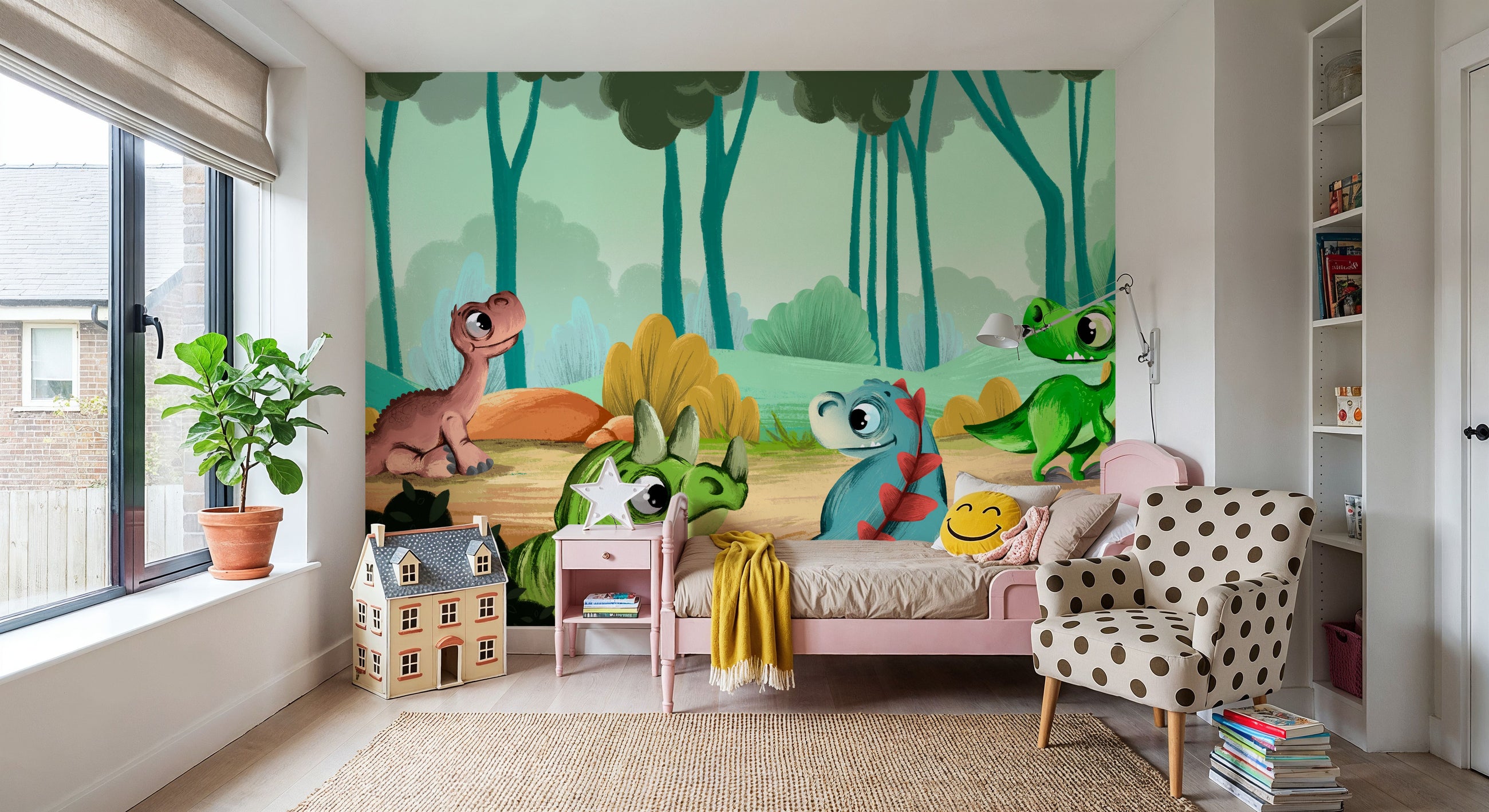 Cute Baby Dinosaur Friends Mural Wallpaper