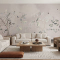 Birds in the Garden Light Gray Mural Wallpaper - room preview 06