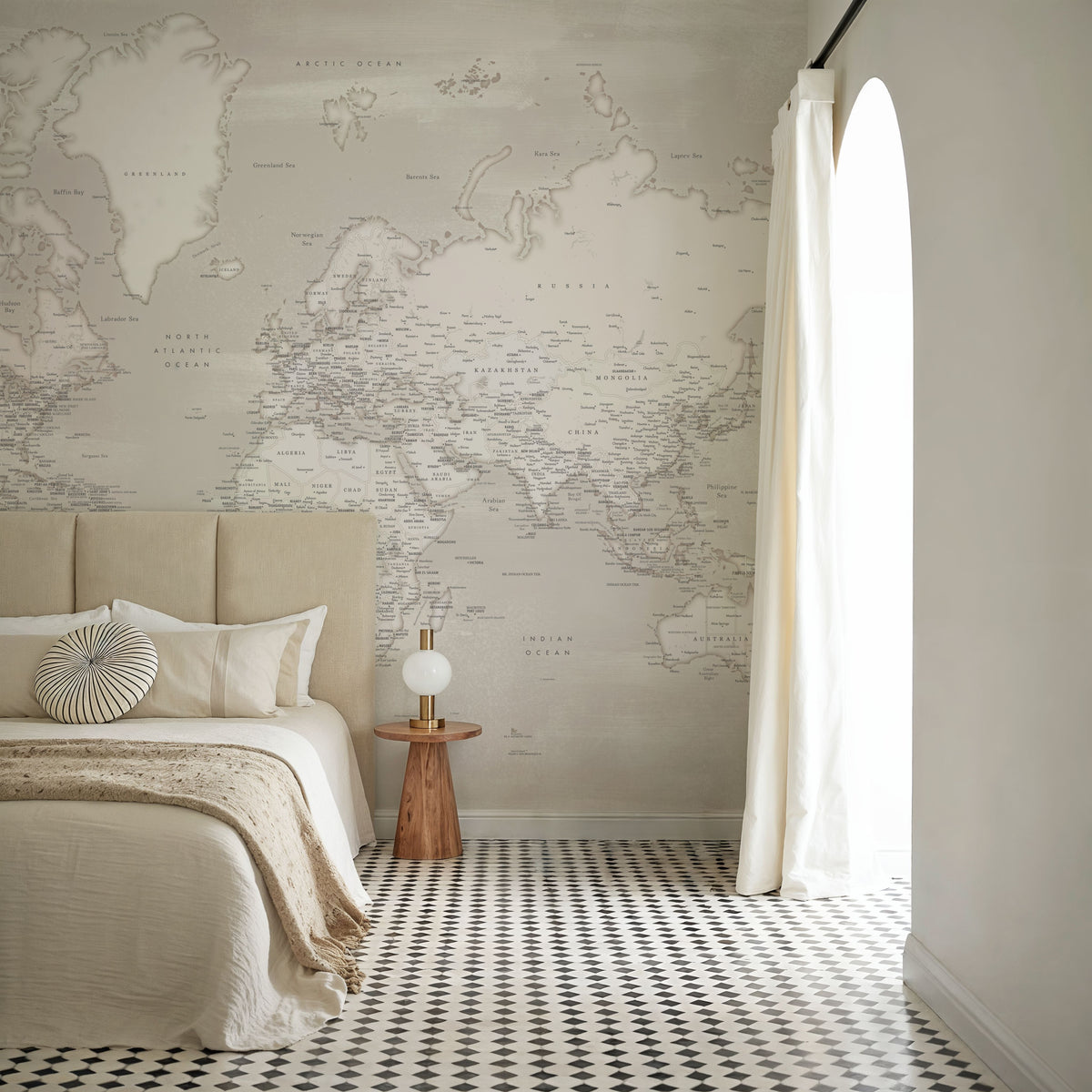 World Map Cities - Maeli Warm Mural Wallpaper - room preview 06