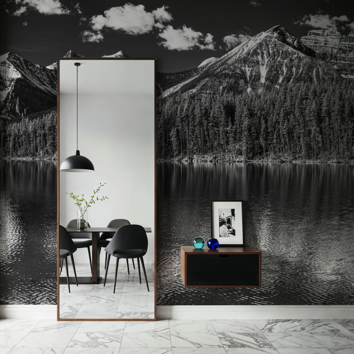 Lake Louise BW Mural Wallpaper - room preview 06