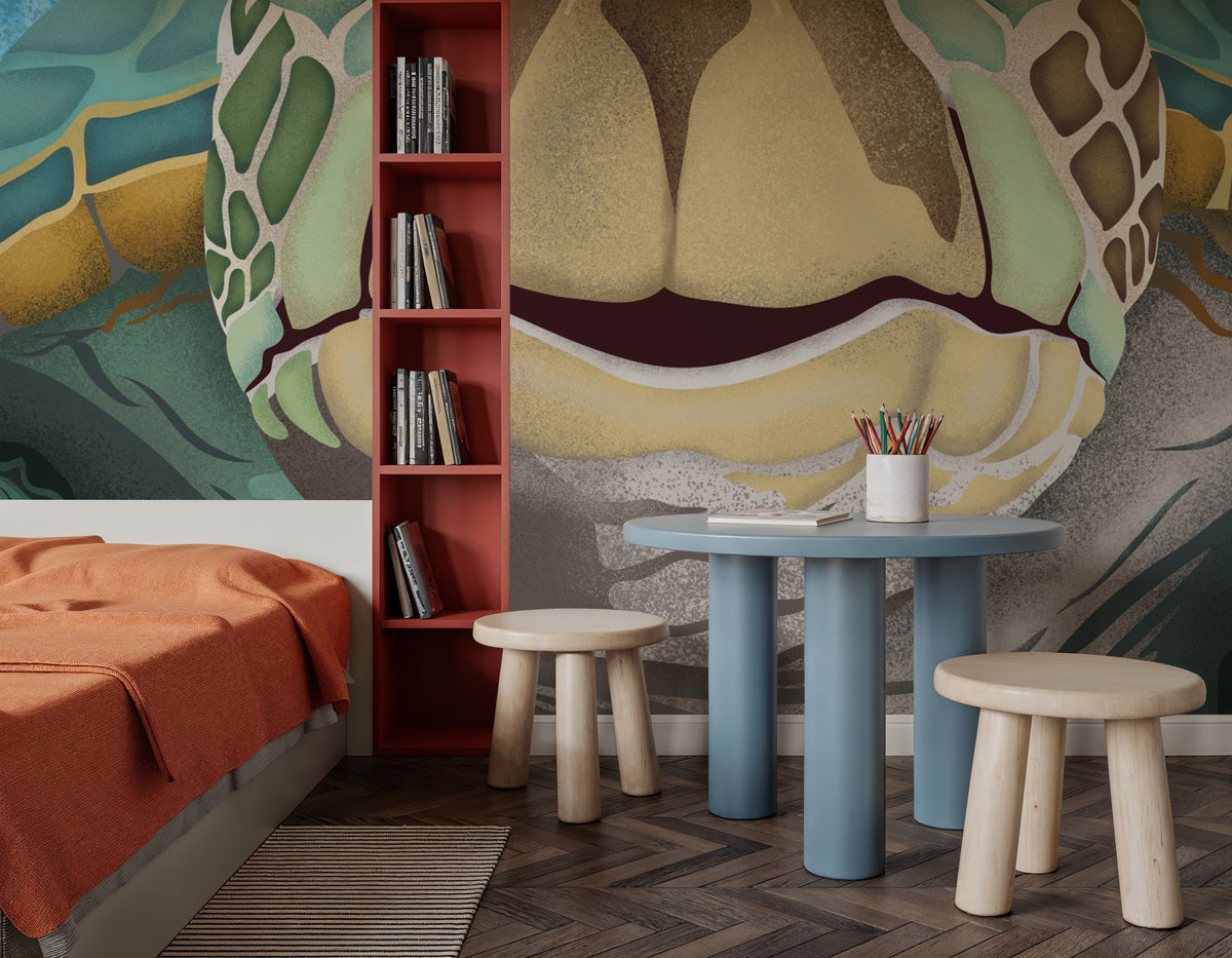 Hello Turtle, Light Blue Mural Wallpaper - room preview 06