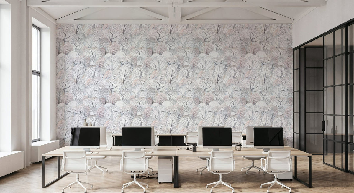 White Forest Treetops Mural Wallpaper - room preview 06