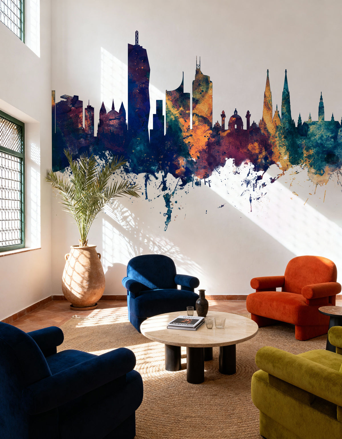 Vienna Austria Skyline Blue & Bronze Mural Wallpaper - room preview 06