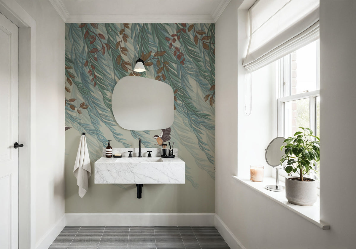 Willow & Birds, Pistachio Mural Wallpaper - room preview 06