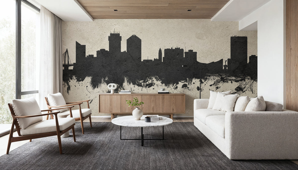 Wichita Kansas Skyline Concrete Mural Wallpaper - room preview 06