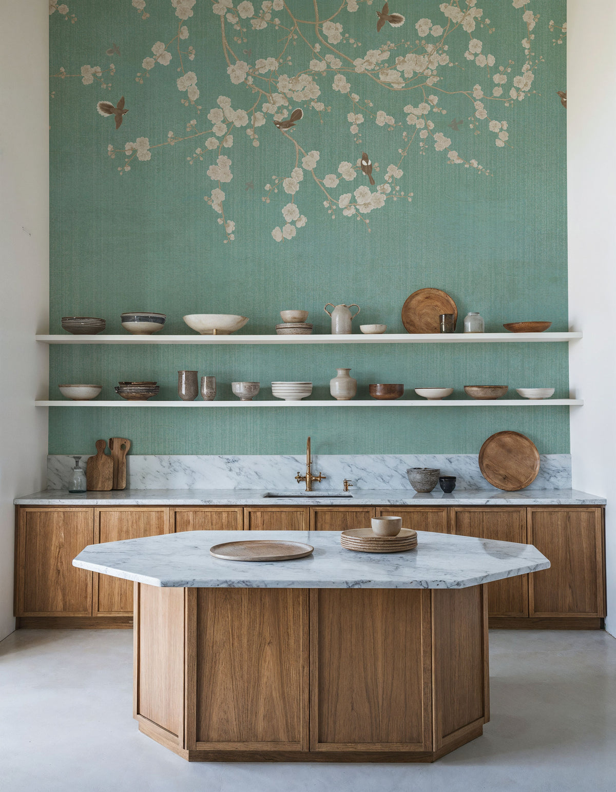 Beneath the Cherry Tree Mint Mural Wallpaper - room preview 06