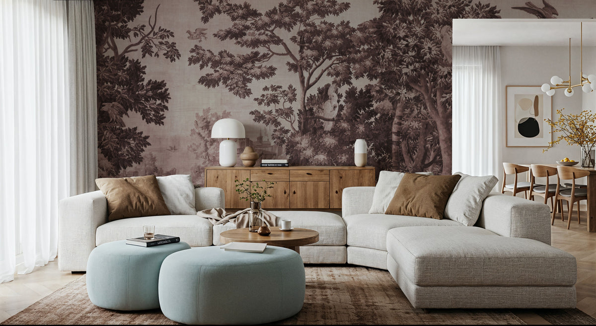 Enchanted Grove Tapestry, Burgundy Mural Wallpaper - room preview 06