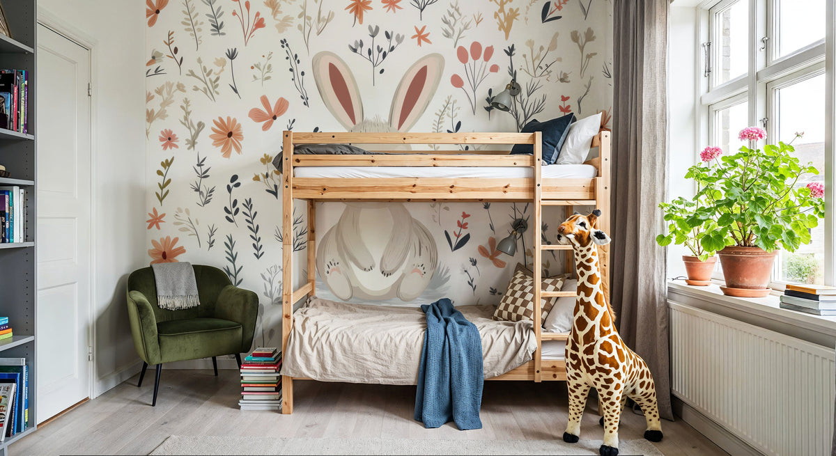 Rabbit Flowers Mural Wallpaper - room preview 06