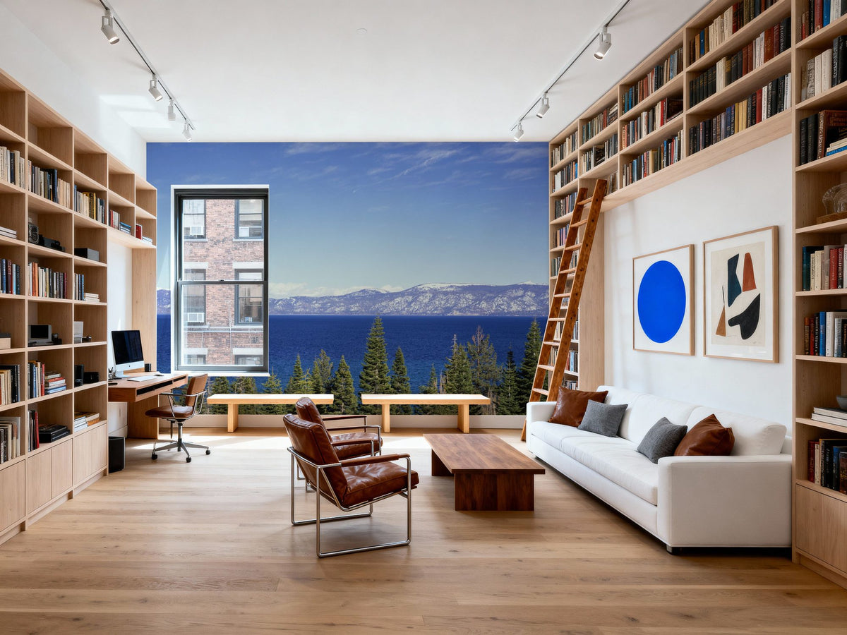 Mountain Lake Reflection Blue Mural Wallpaper - room preview 06