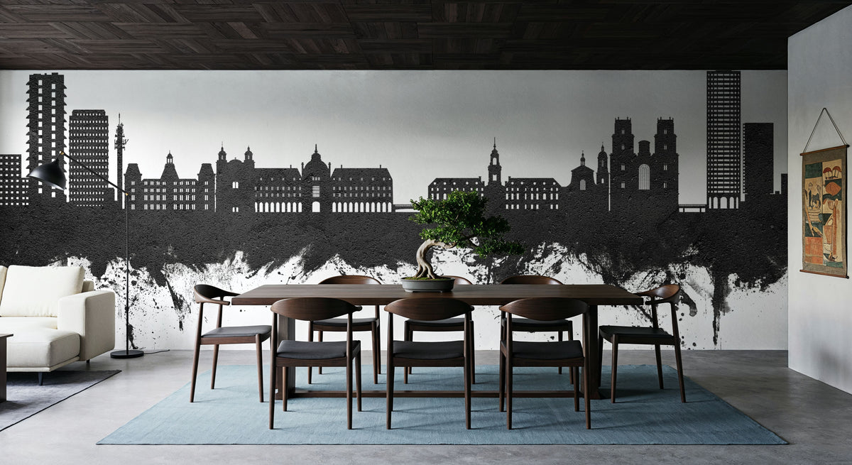 Rennes France Skyline Black & White Mural Wallpaper - room preview 06