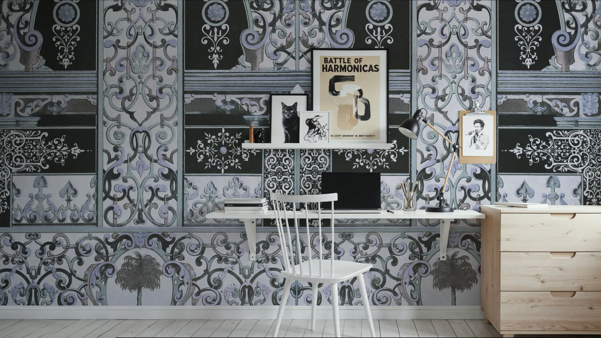 German Renaissance, Periwinkle Mural Wallpaper - room preview 06