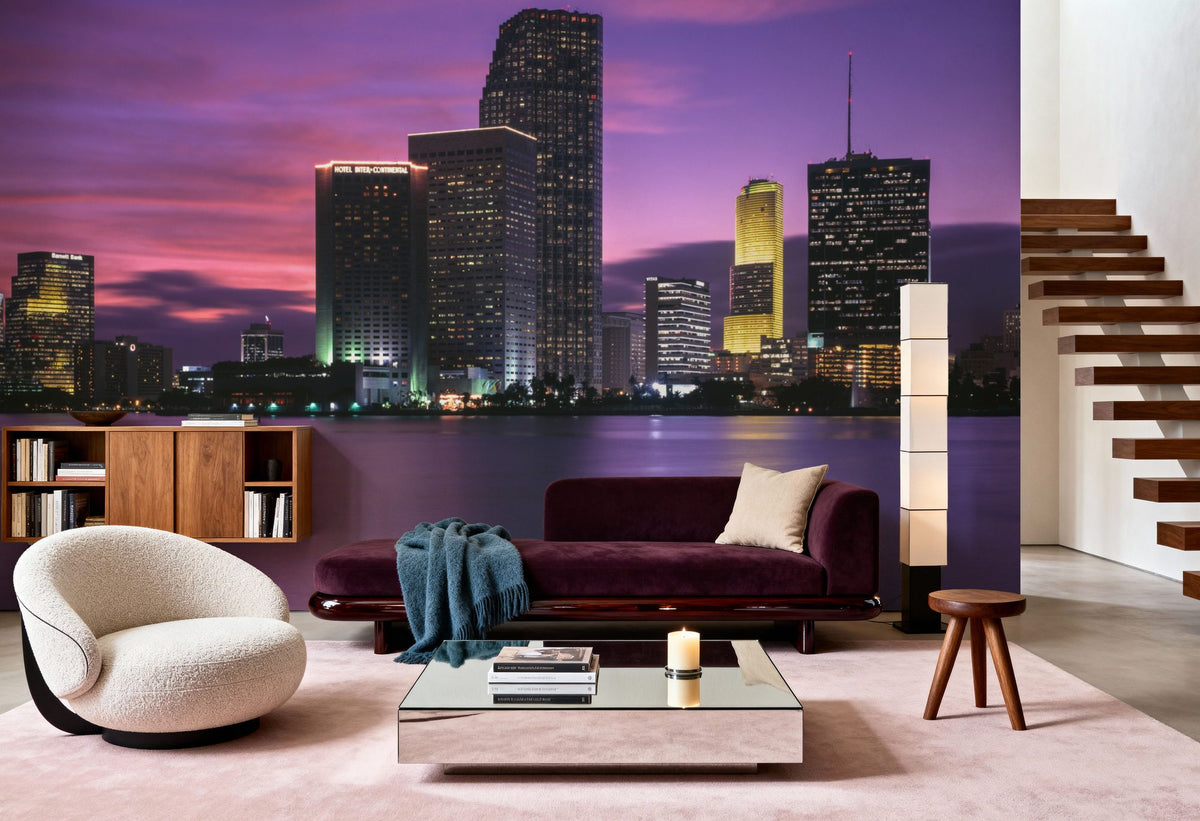 Sunset Pink Twilight Metropolis Mural Wallpaper - room preview 06