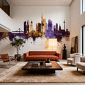 Frankfurt Skyline Purple & Gold Mural Wallpaper - room preview 06