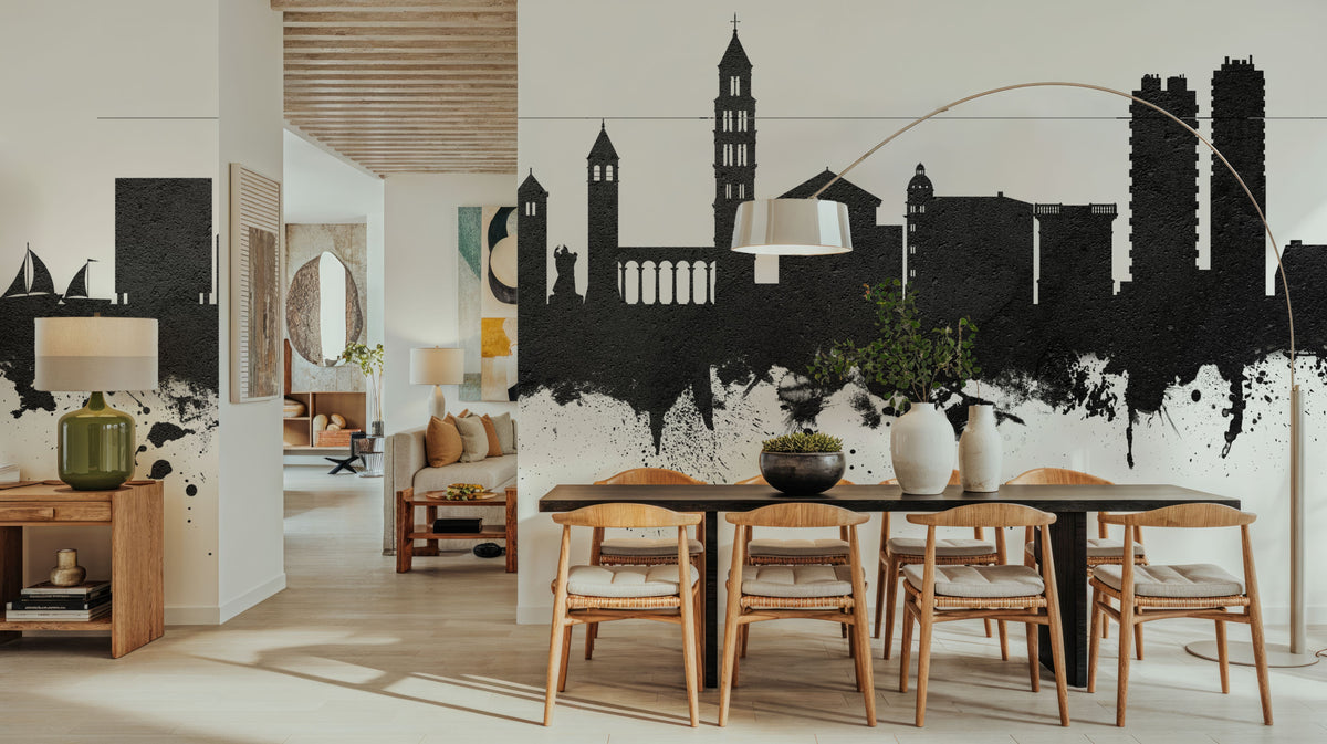Split Croatia Skyline Black & White Mural Wallpaper - room preview 06