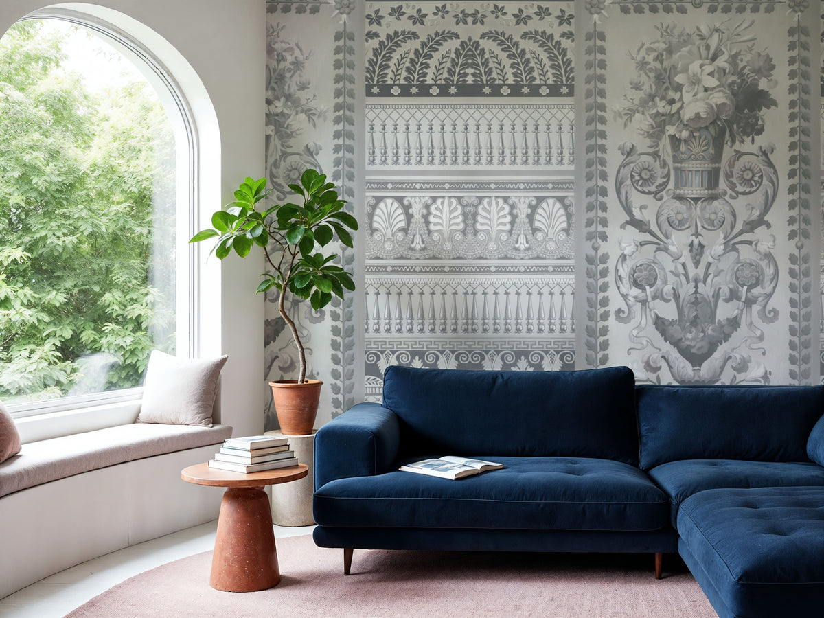 Flower Mountain, Gray Mural Wallpaper - room preview 06