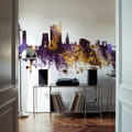 Newport Wales Skyline Purple & Gold Mural Wallpaper - room preview 06