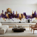 York England Skyline Purple & Gold Mural Wallpaper - room preview 06