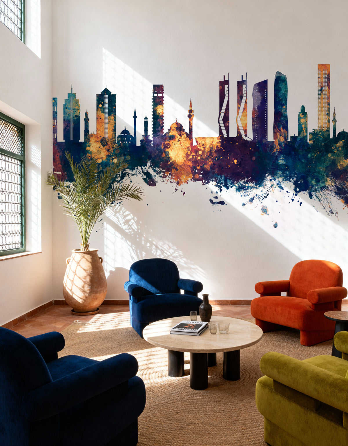 Izmir Turkey Skyline Blue & Bronze Mural Wallpaper - room preview 06
