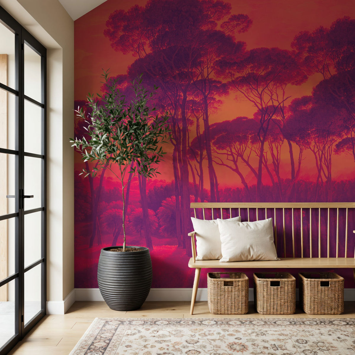 Mediterranean Pine Landscape, Sunset Mural Wallpaper - room preview 06