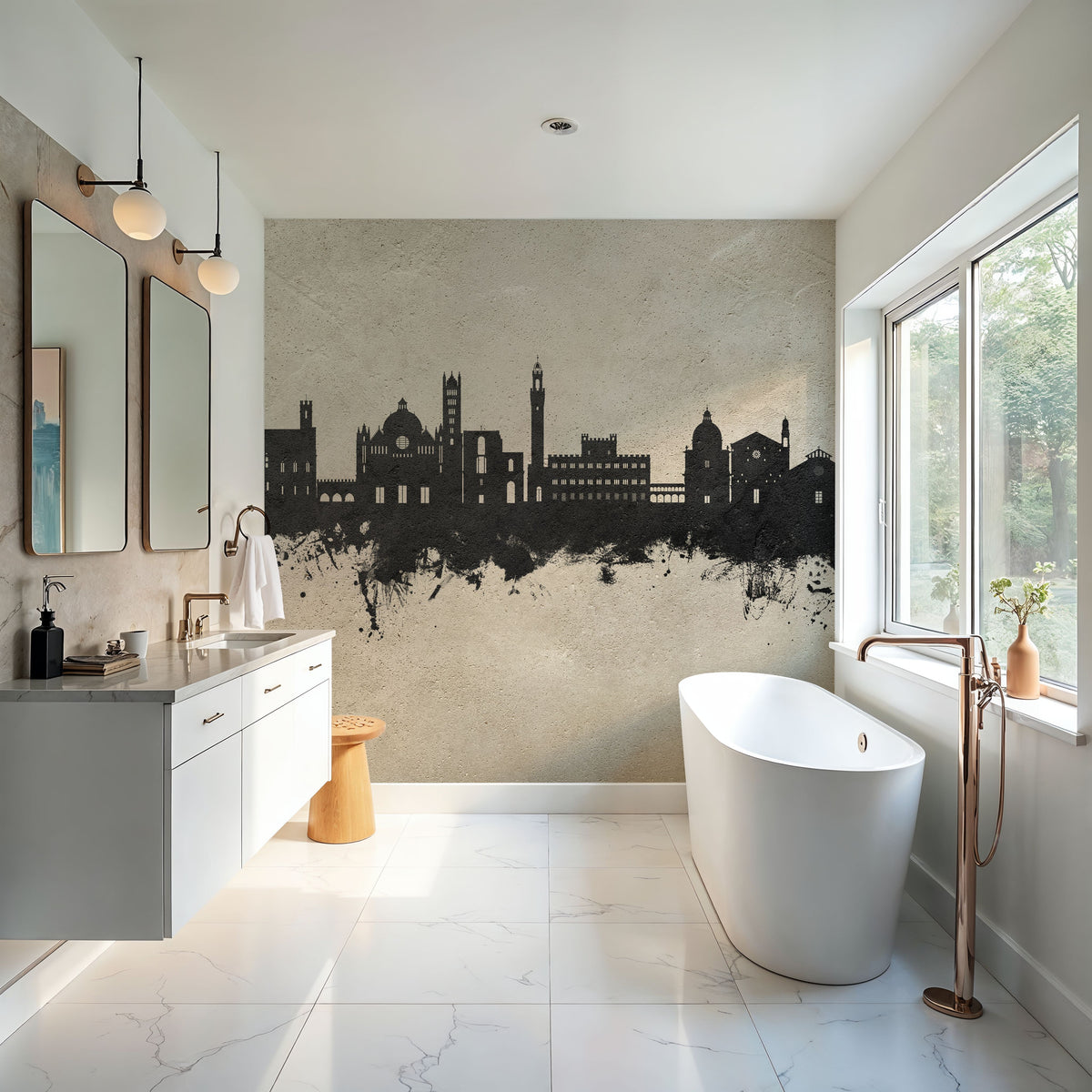 Siena Italy Skyline Concrete Mural Wallpaper - room preview 06