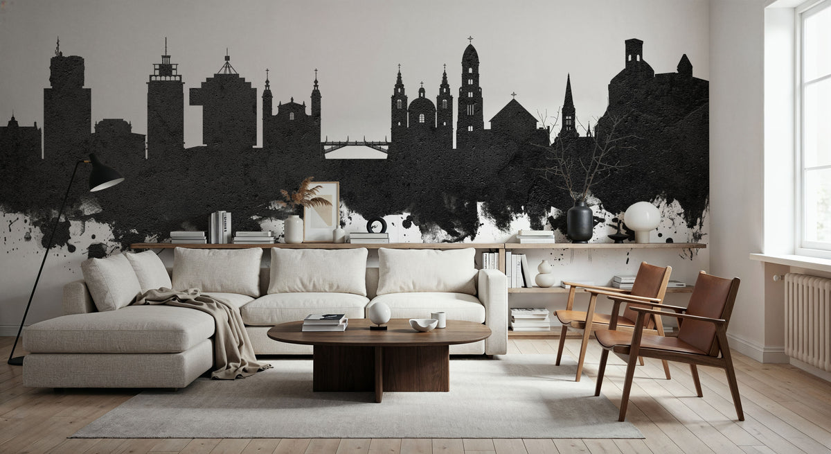 Ljubljana Slovenia Skyline Black & White Mural Wallpaper - room preview 06