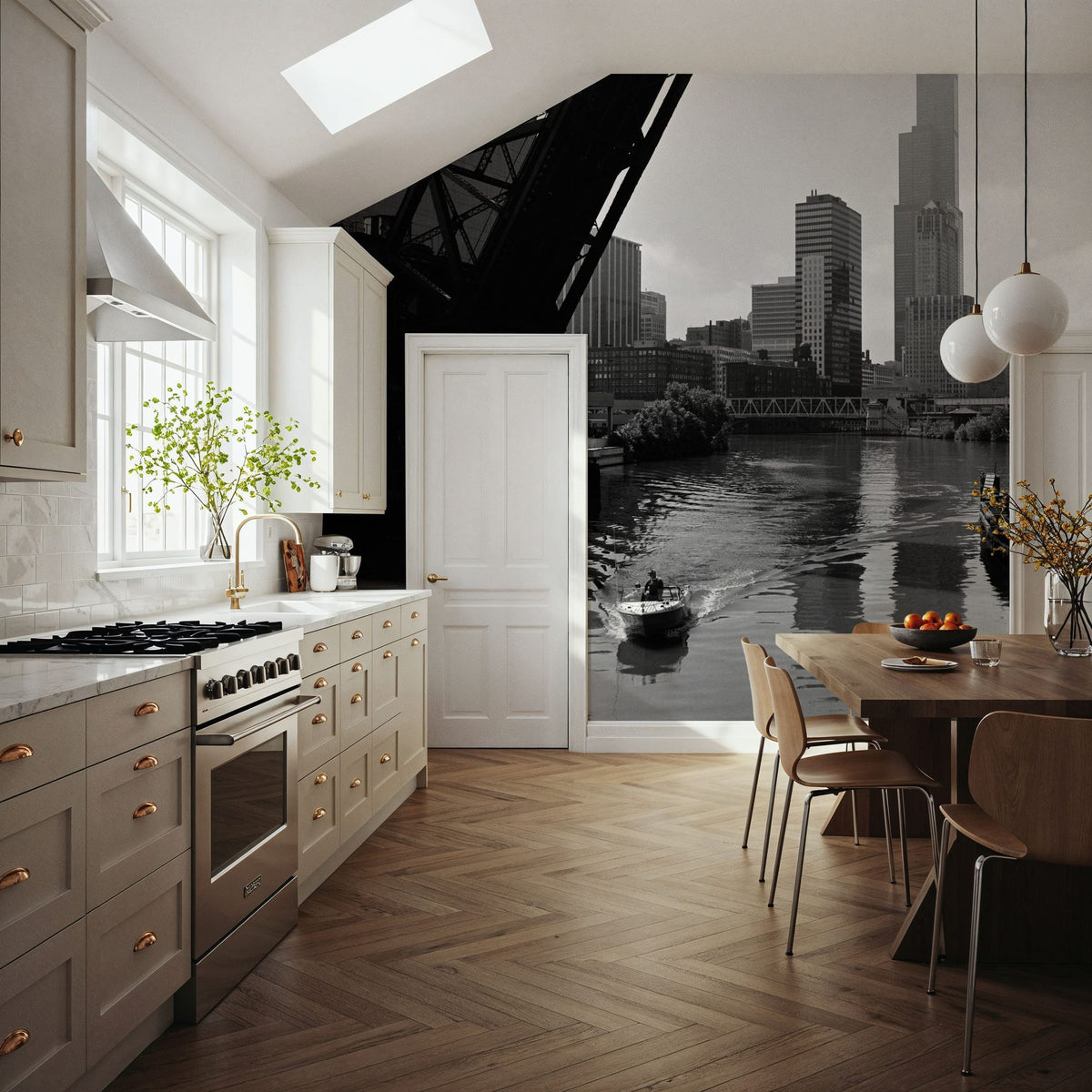 Urban River Crossing Mural Wallpaper - room preview 06
