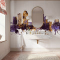 Shreveport Louisiana Skyline Purple & Gold Mural Wallpaper - room preview 06