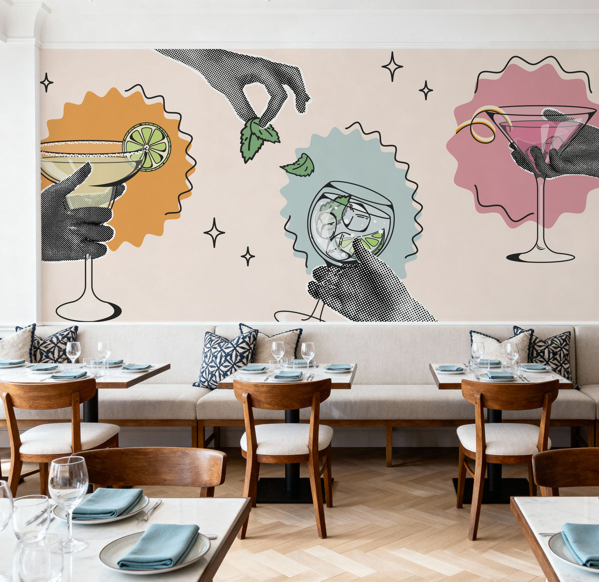 Retro Glamour Drinks Mural Wallpaper - room preview 06
