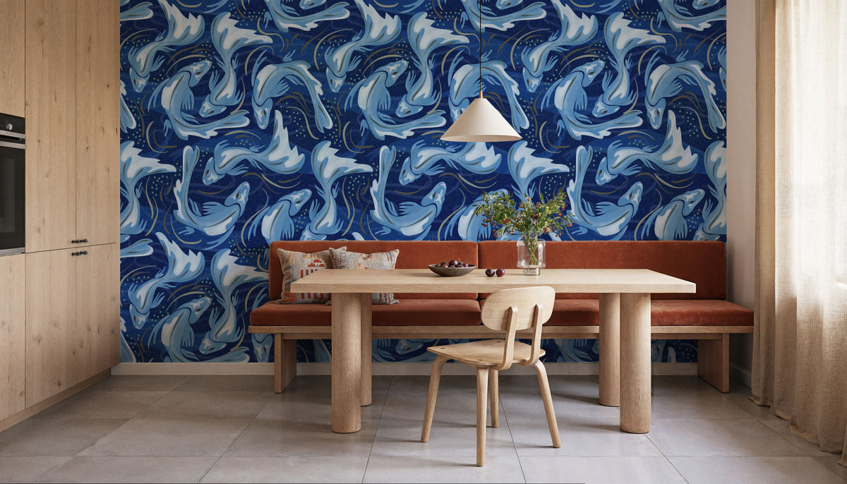 Koi Fish, Denim Mural Wallpaper - room preview 06
