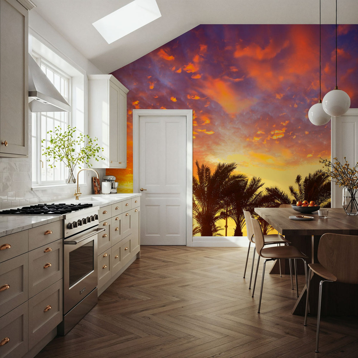 Blue Orange and Yellow Palms Mural Wallpaper - room preview 06