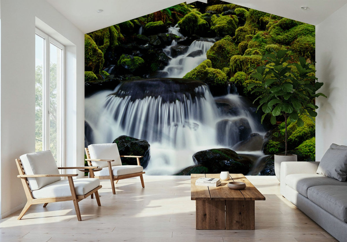 Mossy Rock Waterfall Mural Wallpaper - room preview 06