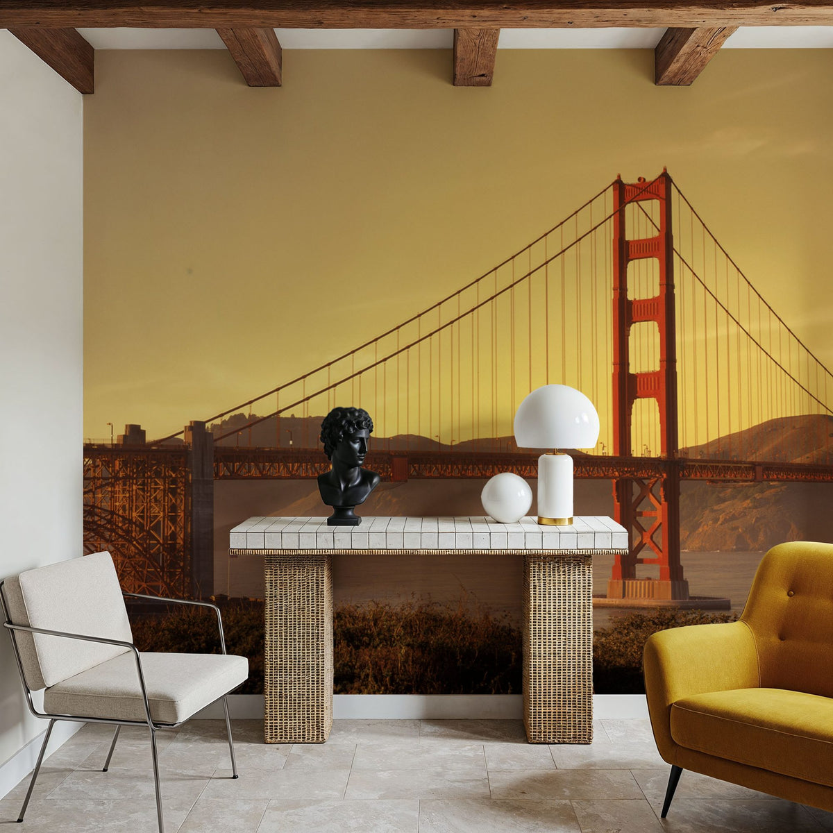 Crimson Bridge Twilight Yellow Mural Wallpaper - room preview 06