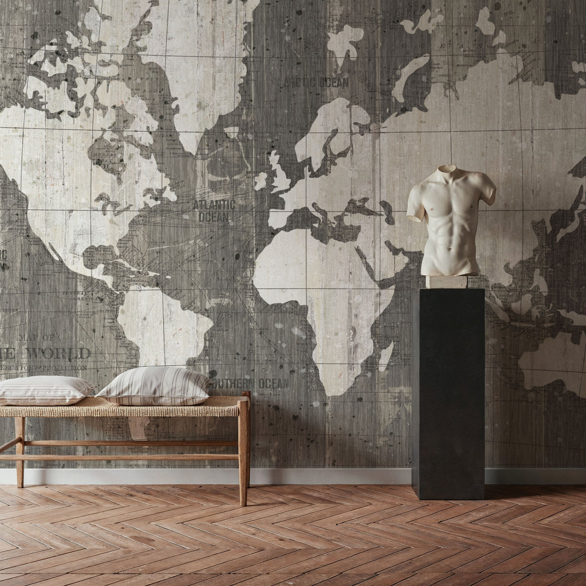 Old World Map Neutral Mural Wallpaper - room preview 06