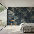 Peony Study - Midnight Teal Mural Wallpaper - room preview 06