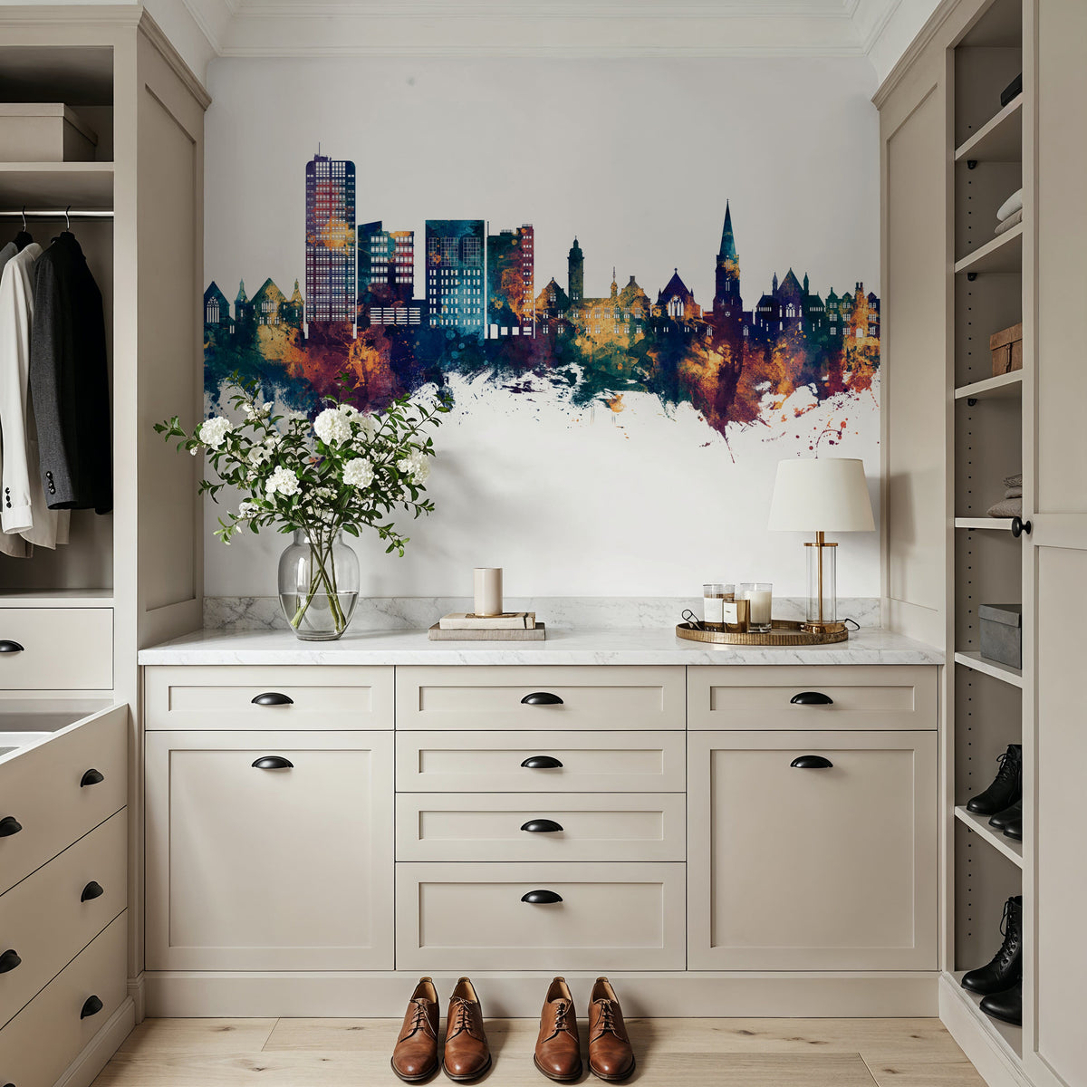 Swindon England Skyline Blue & Bronze Mural Wallpaper - room preview 06